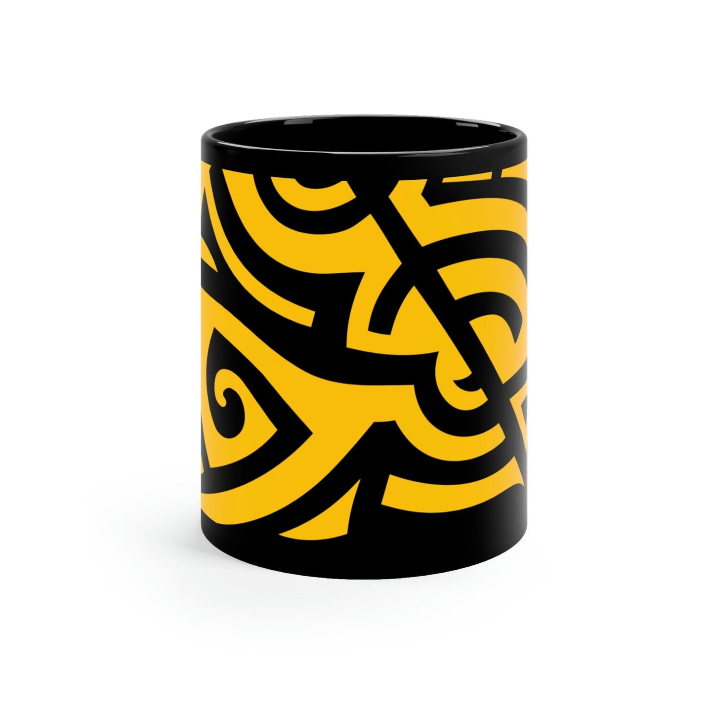 Bold Yellow Tribal Tattoo 11oz Black Mug Mug Printify 