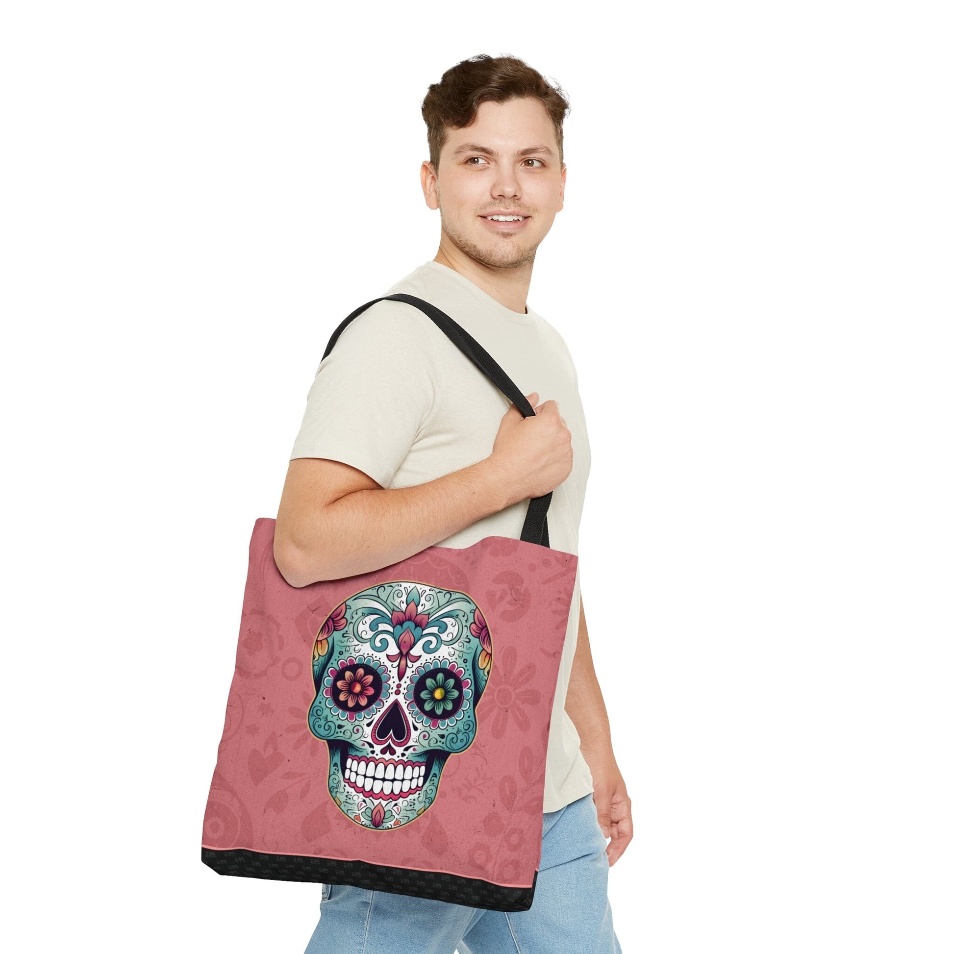 Bright & Colorful Mexican Sugar Skull Tote Bag - Dia de los Muertos Calavera Inspired Shopping Bag Bags InkedOut 