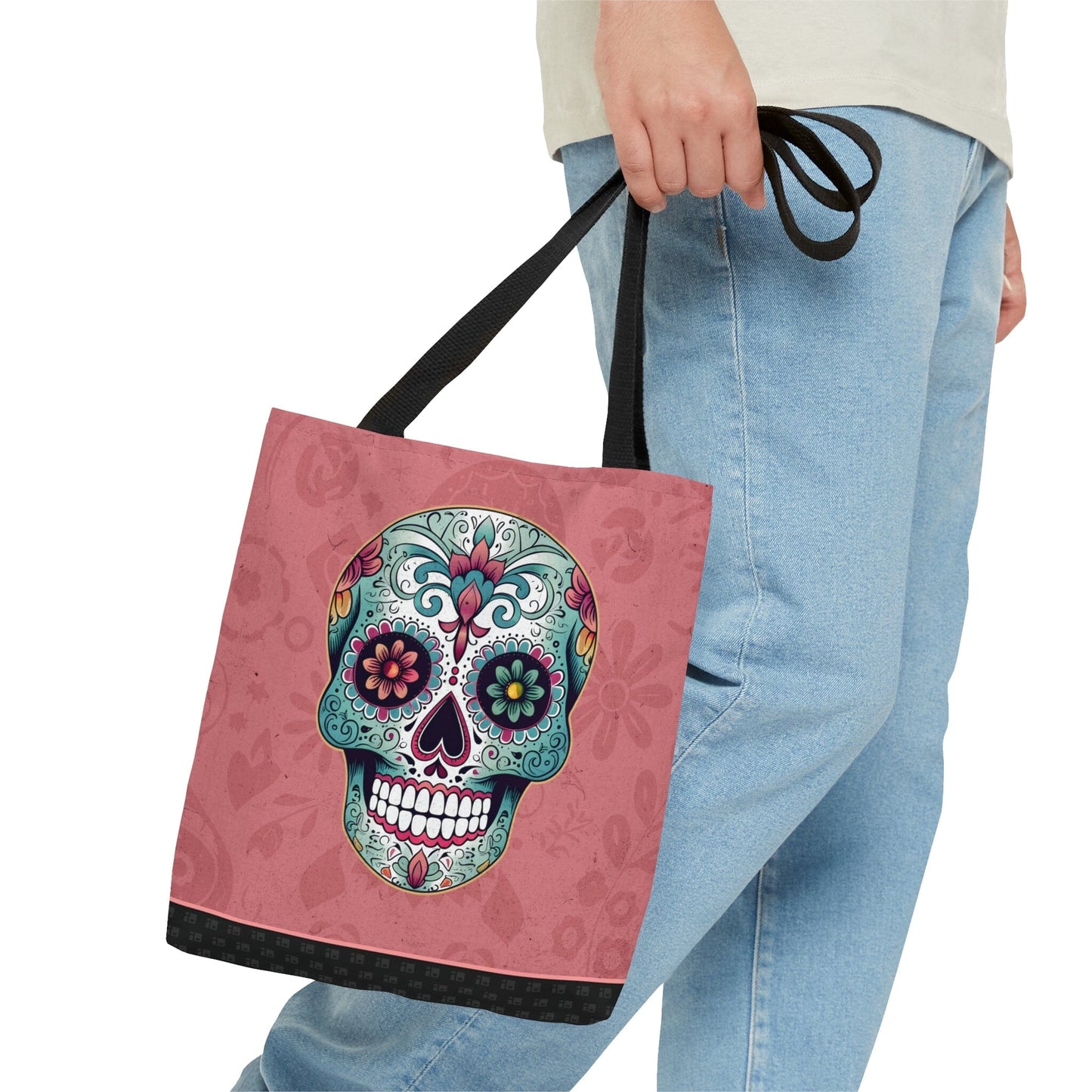 Bright & Colorful Mexican Sugar Skull Tote Bag - Dia de los Muertos Calavera Inspired Shopping Bag Bags InkedOut 