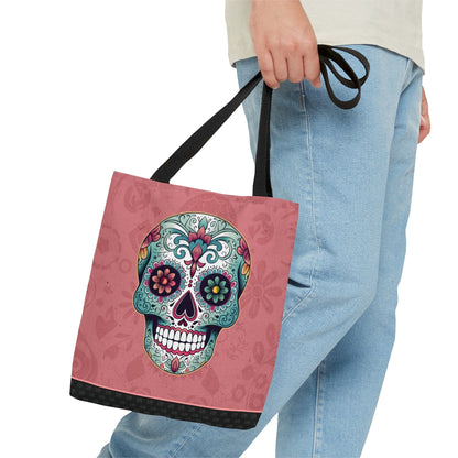 Bright & Colorful Mexican Sugar Skull Tote Bag - Dia de los Muertos Calavera Inspired Shopping Bag Bags InkedOut 