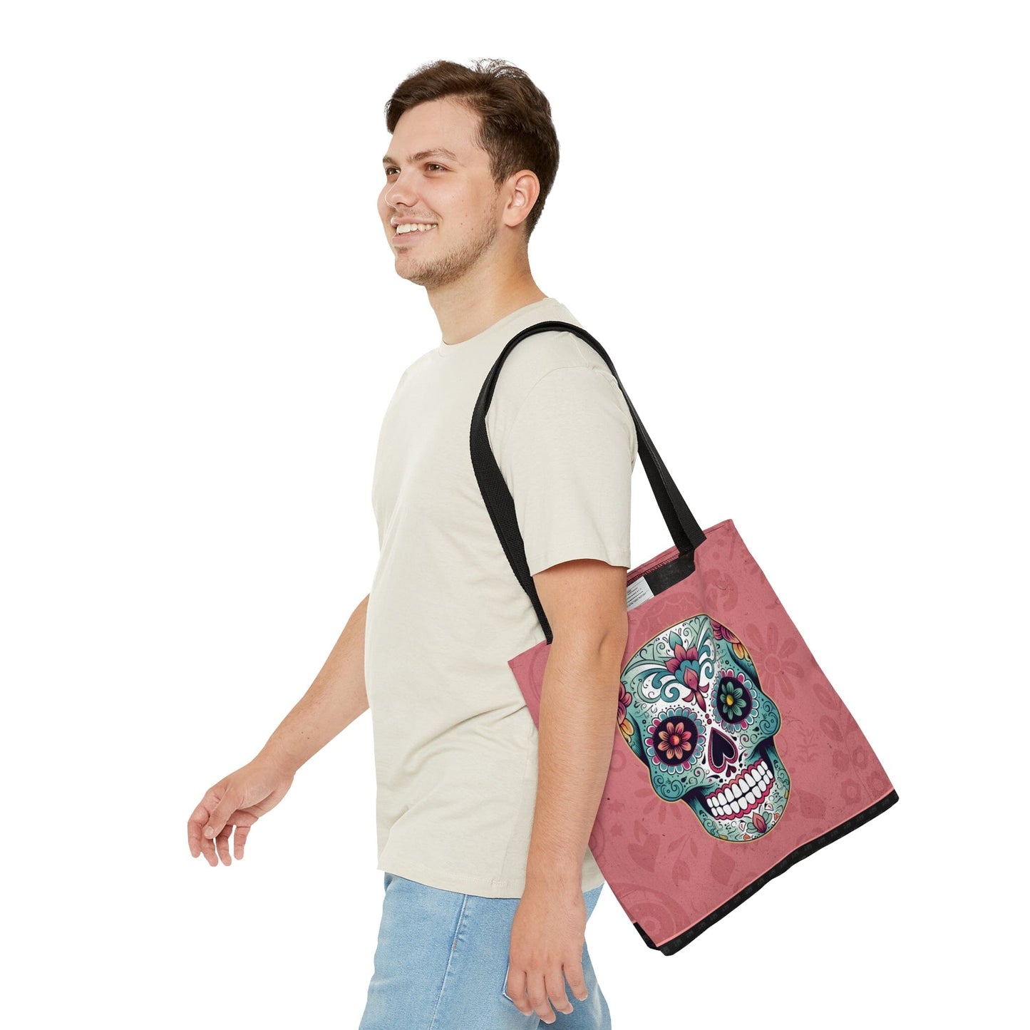 Bright & Colorful Mexican Sugar Skull Tote Bag - Dia de los Muertos Calavera Inspired Shopping Bag Bags InkedOut 