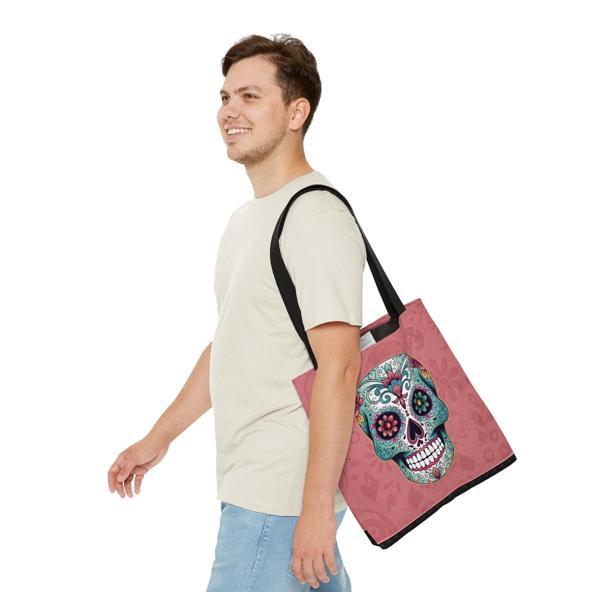 Bright & Colorful Mexican Sugar Skull Tote Bag - Dia de los Muertos Calavera Inspired Shopping Bag Bags InkedOut 