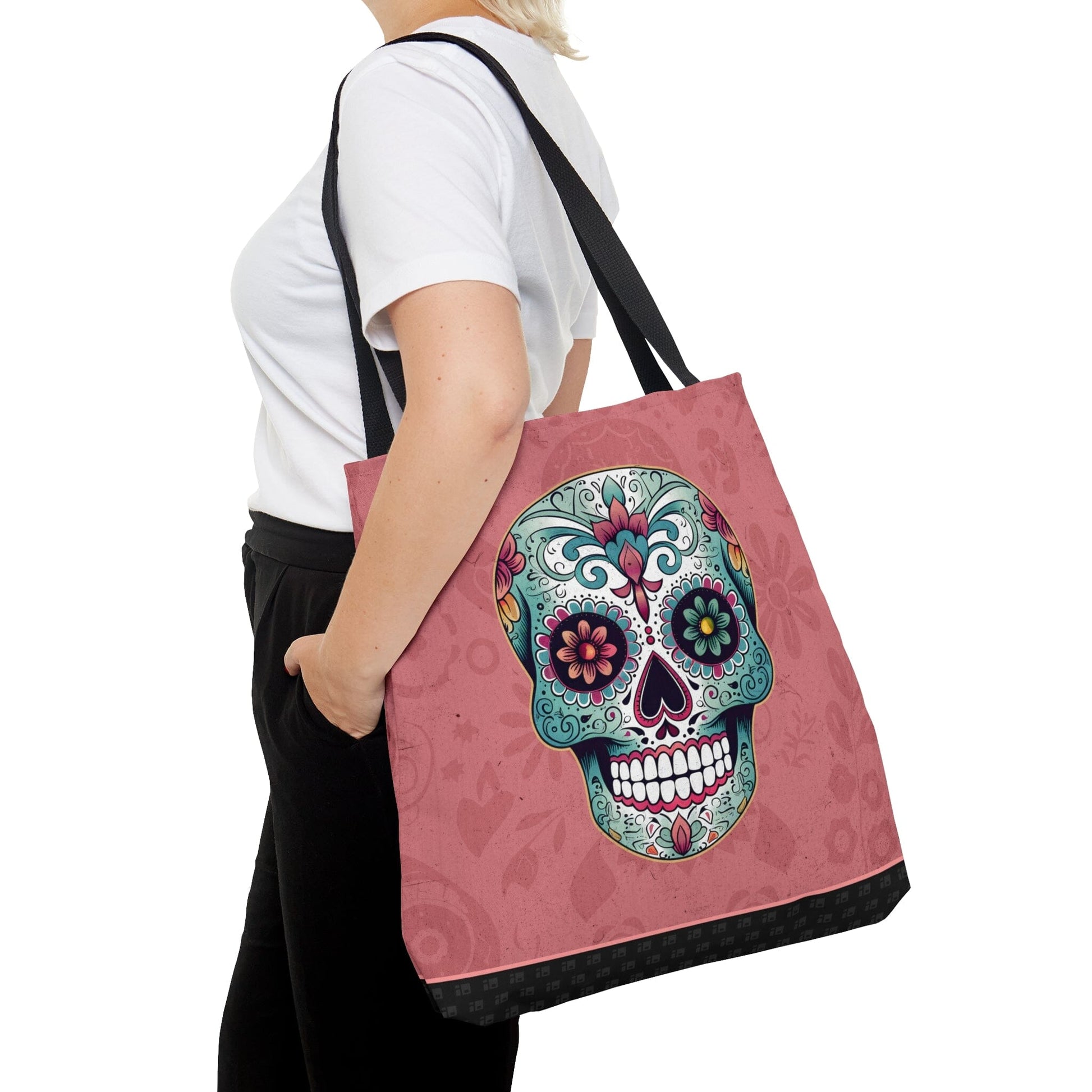 Bright & Colorful Mexican Sugar Skull Tote Bag - Dia de los Muertos Calavera Inspired Shopping Bag Bags InkedOut Large 