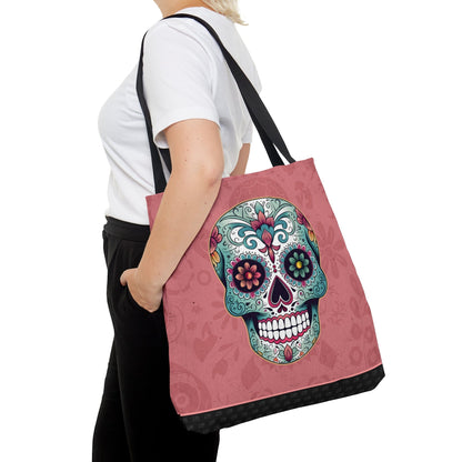 Bright & Colorful Mexican Sugar Skull Tote Bag - Dia de los Muertos Calavera Inspired Shopping Bag Bags InkedOut Large 