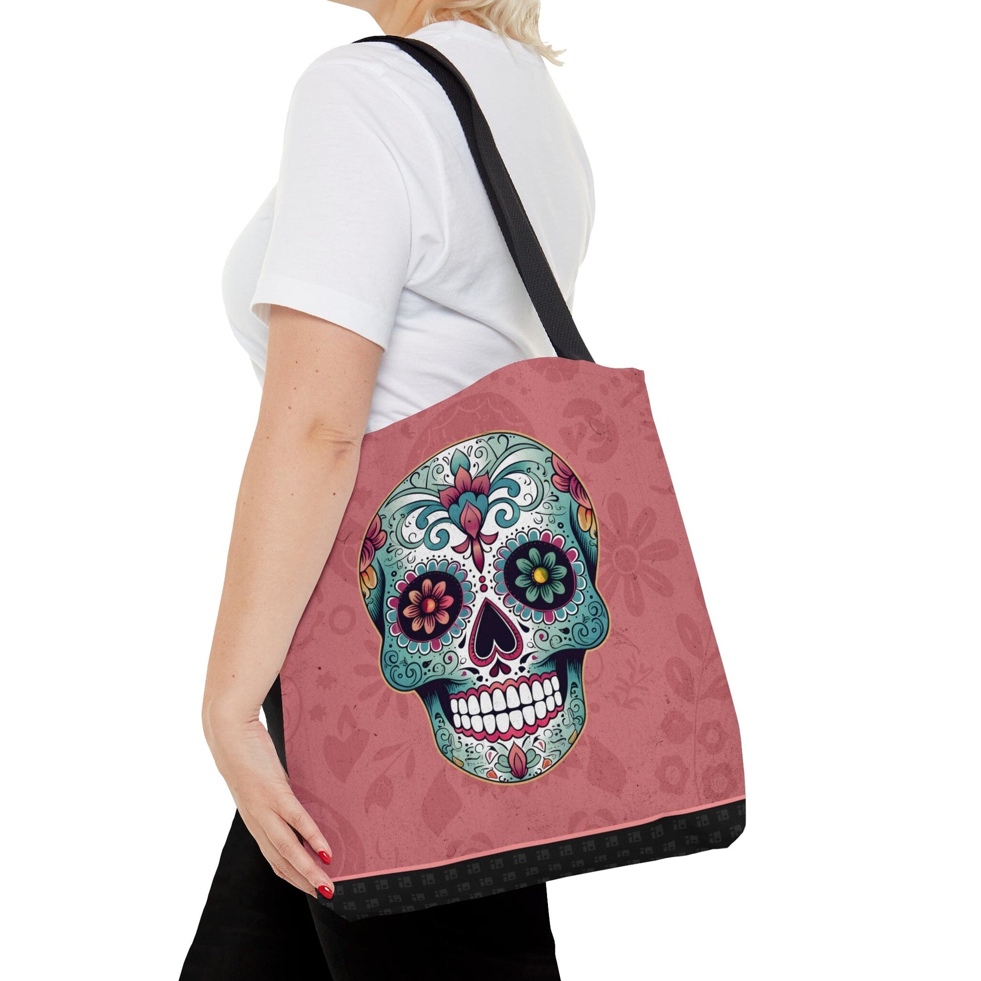 Bright & Colorful Mexican Sugar Skull Tote Bag - Dia de los Muertos Calavera Inspired Shopping Bag Bags InkedOut Medium 