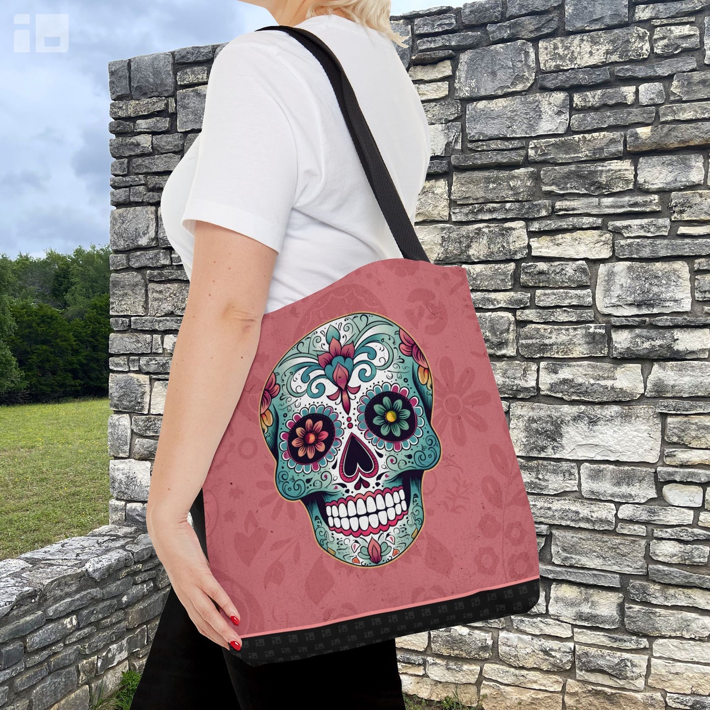 Bright & Colorful Mexican Sugar Skull Tote Bag - Dia de los Muertos Calavera Inspired Shopping Bag Bags InkedOut Small 