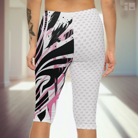 Capri Leggings with Black & Pink Tribal Tattoo Design All Over Prints Printify 