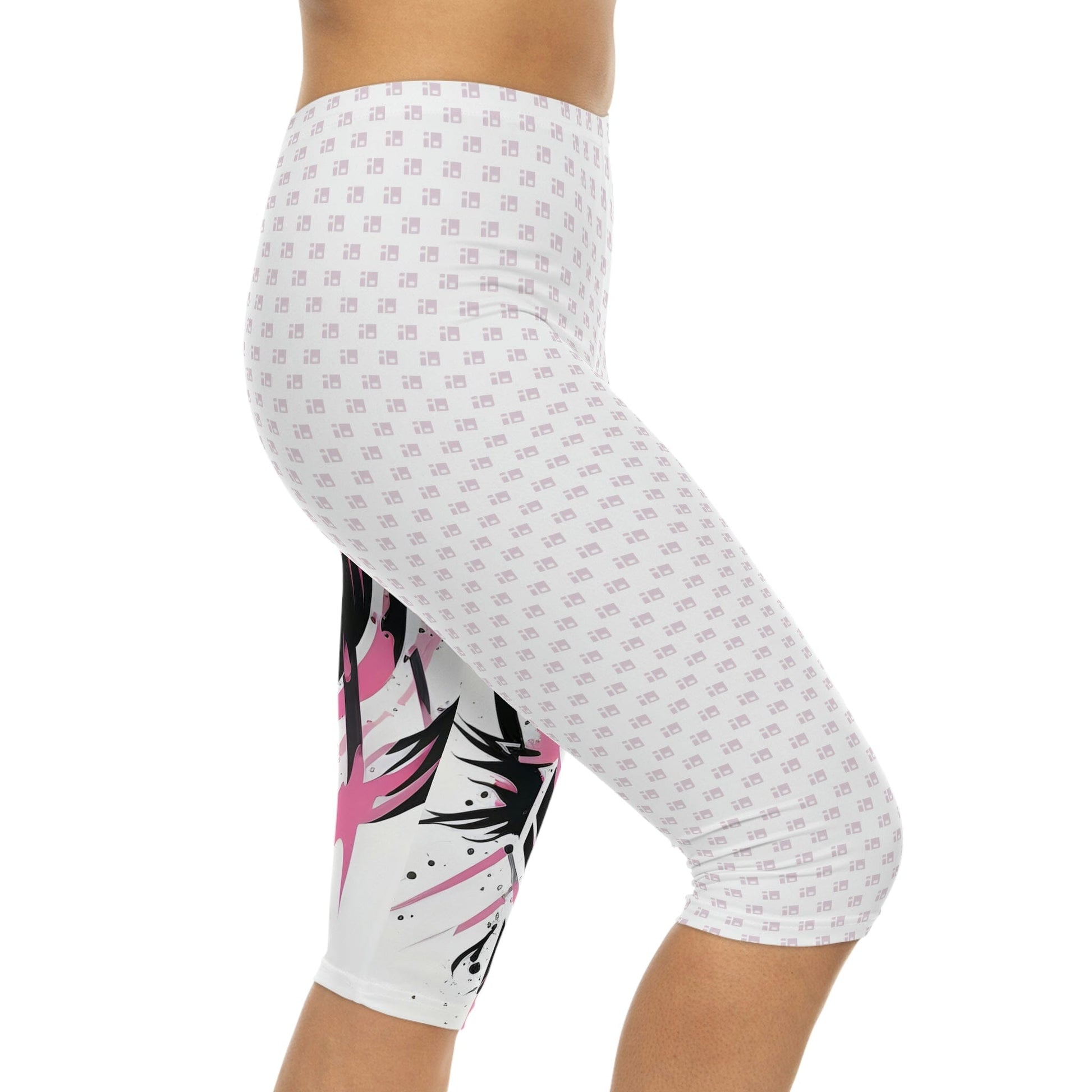 Capri Leggings with Black & Pink Tribal Tattoo Design All Over Prints Printify 