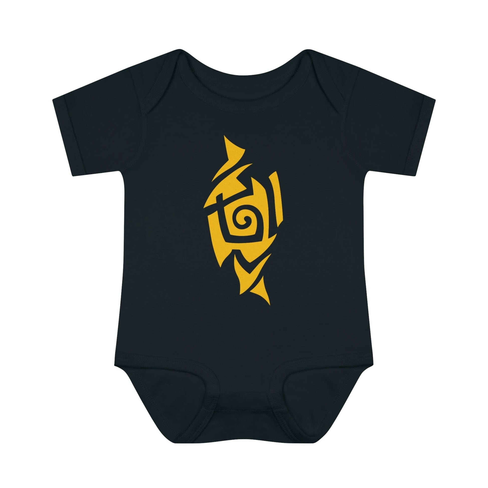 Caution Yellow Tribal Tattoo Baby Onesie™ Kids clothes Printify 6M Black 