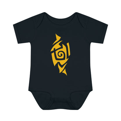 Caution Yellow Tribal Tattoo Baby Onesie™ Kids clothes Printify 6M Black 