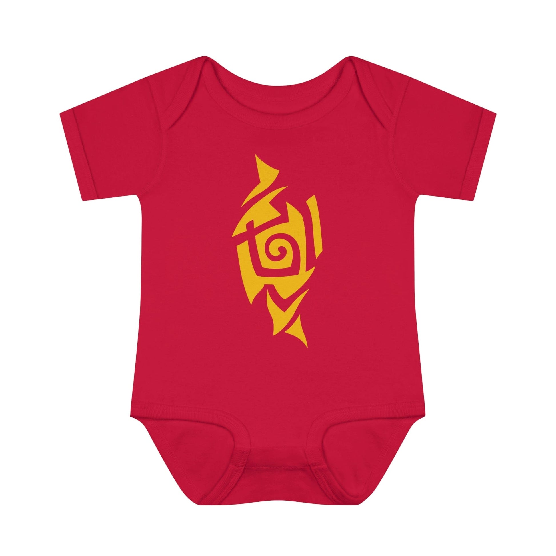 Caution Yellow Tribal Tattoo Baby Onesie™ Kids clothes Printify 6M Red 