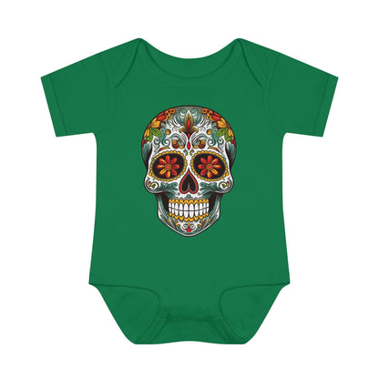 Colorful and Intricate Sugar Skull Baby Onesie™ Kids clothes Printify 6M Kelly 