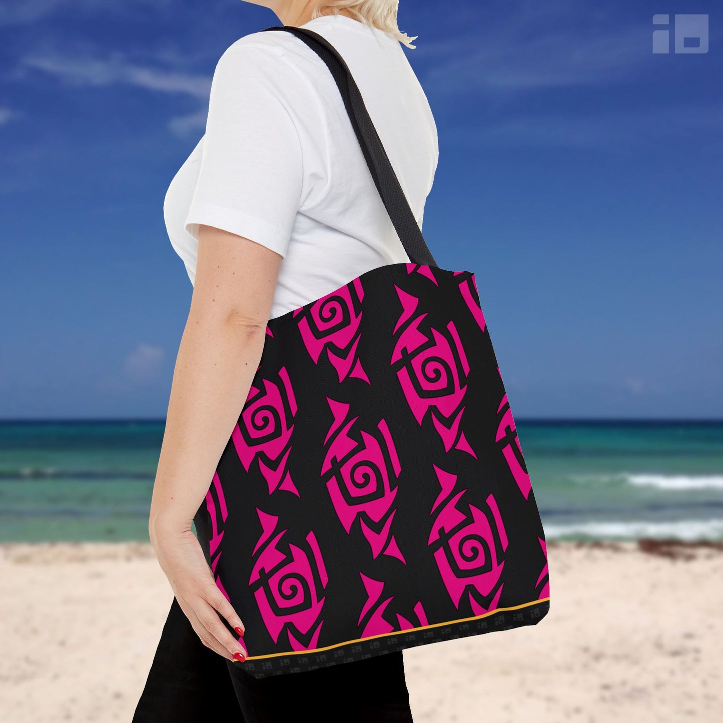 Hot Pink and Black Tribal Pattern Tote Bag Bags Printify Small 