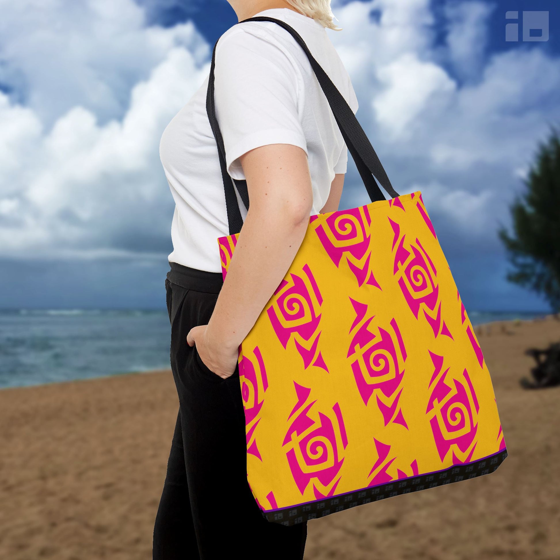 Hot Pink and Gold Tribal Pattern Tote Bag Bags Printify Small 