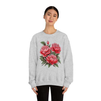 Japanese Art Style Pink Peonies Sweatshirt- Unisex Sweatshirt Printify 