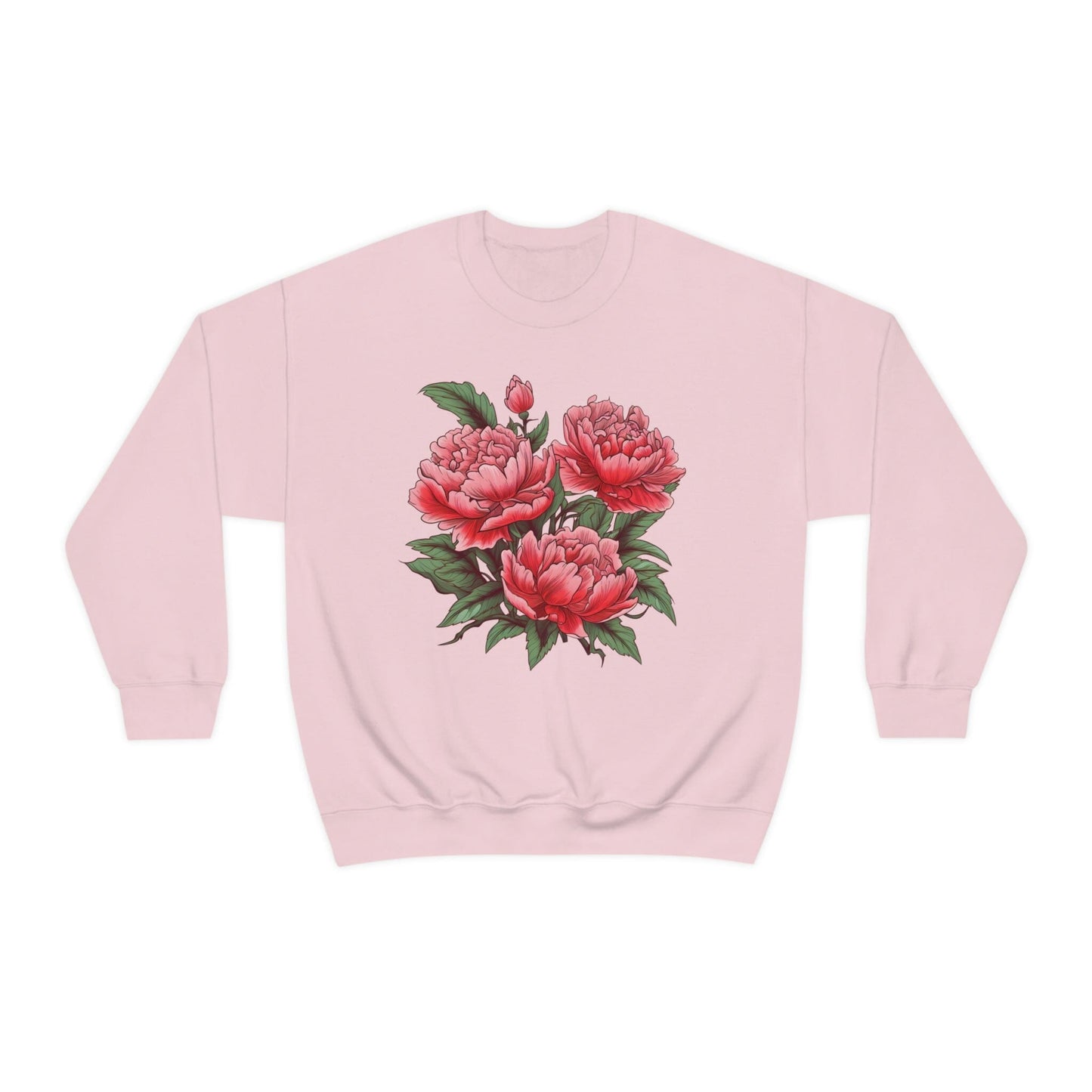 Japanese Art Style Pink Peonies Sweatshirt- Unisex Sweatshirt Printify M Light Pink 