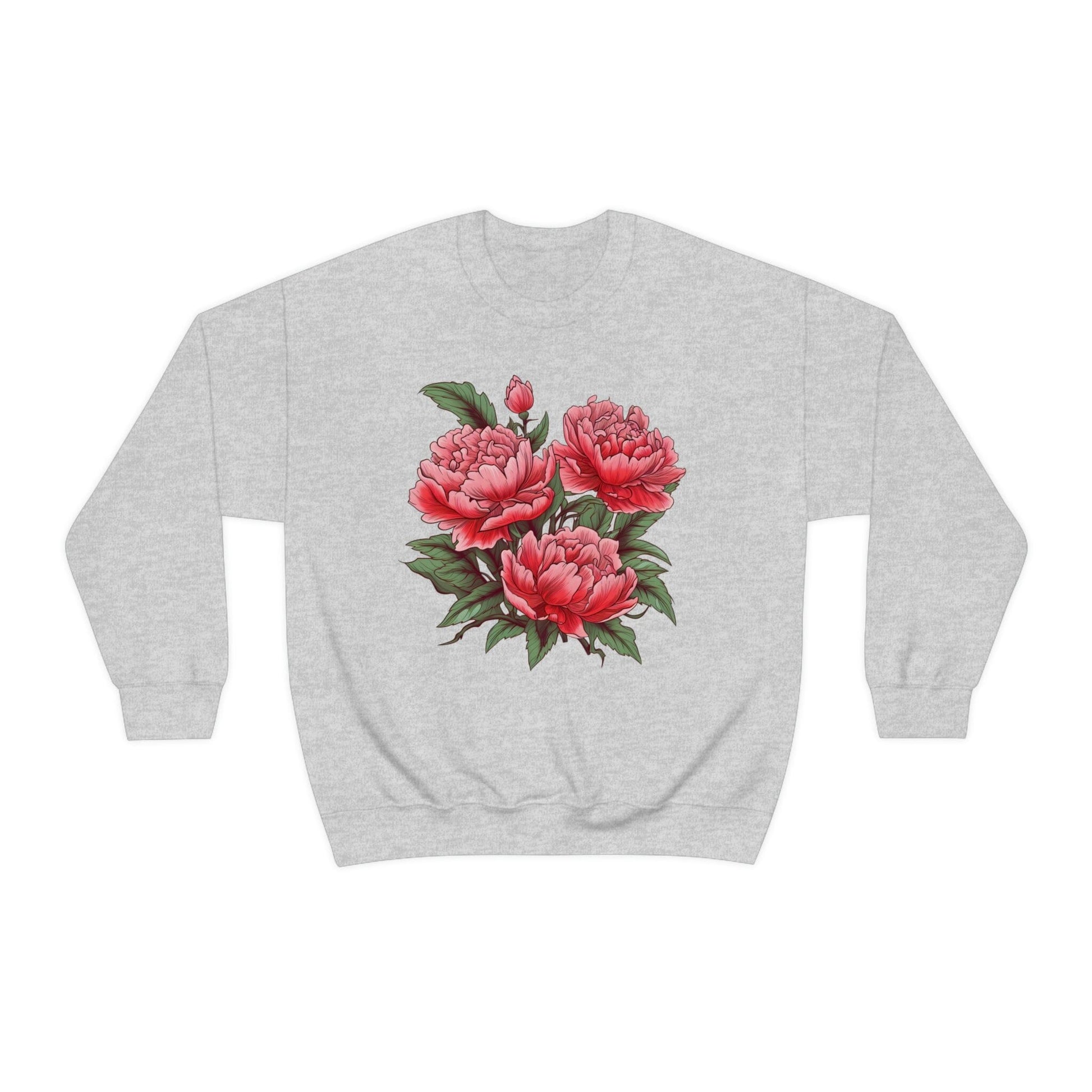 Japanese Art Style Pink Peonies Sweatshirt- Unisex Sweatshirt Printify S Ash 