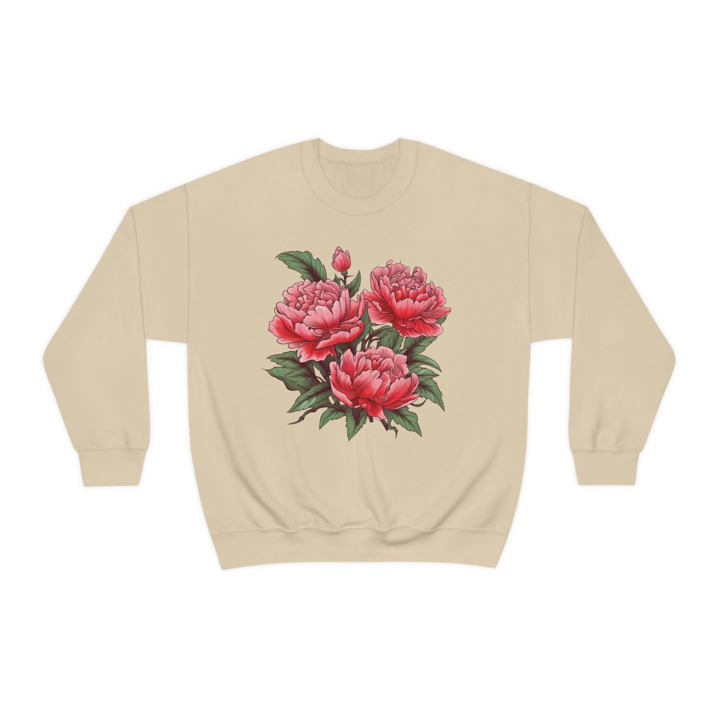 Japanese Art Style Pink Peonies Sweatshirt- Unisex Sweatshirt Printify S Sand 