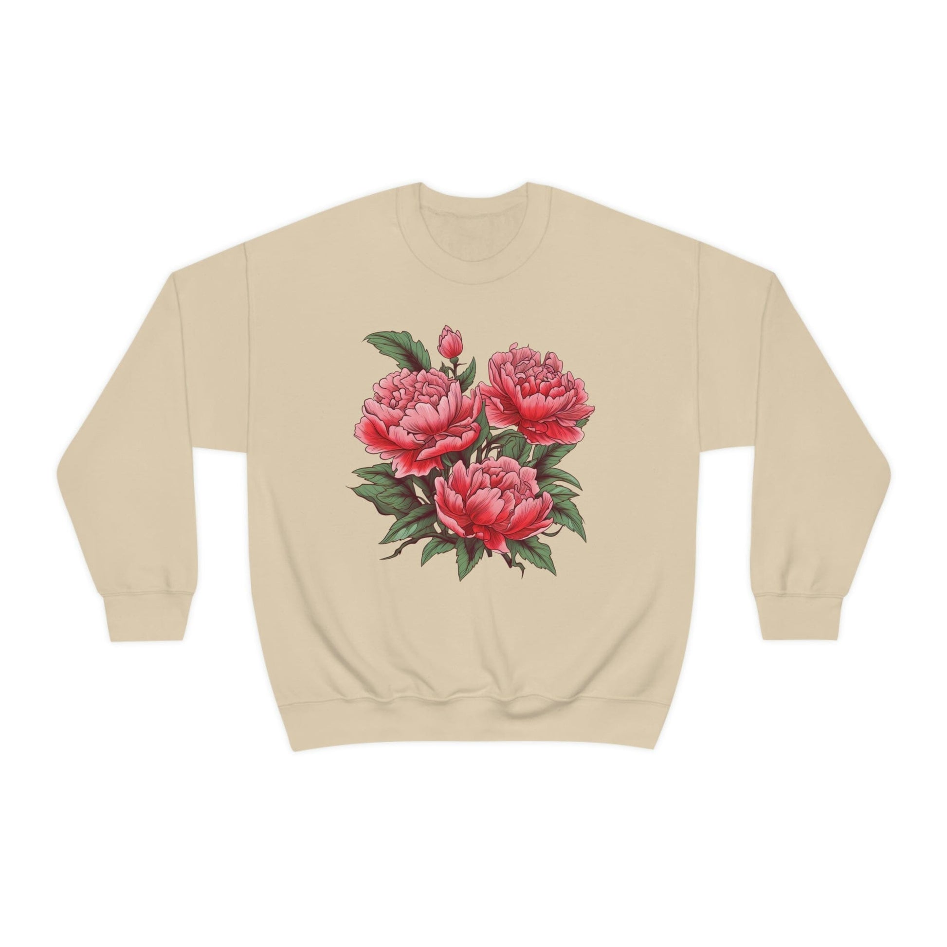 Japanese Art Style Pink Peonies Sweatshirt- Unisex Sweatshirt Printify S Sand 