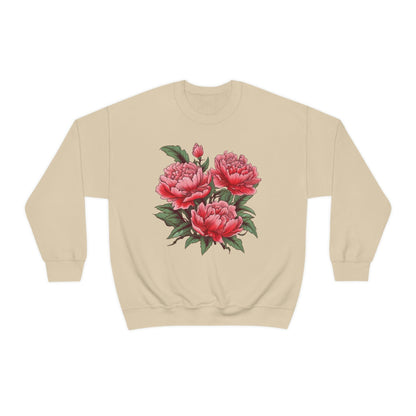 Japanese Art Style Pink Peonies Sweatshirt- Unisex Sweatshirt Printify S Sand 