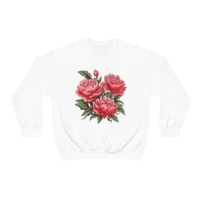 Japanese Art Style Pink Peonies Sweatshirt- Unisex Sweatshirt Printify S White 