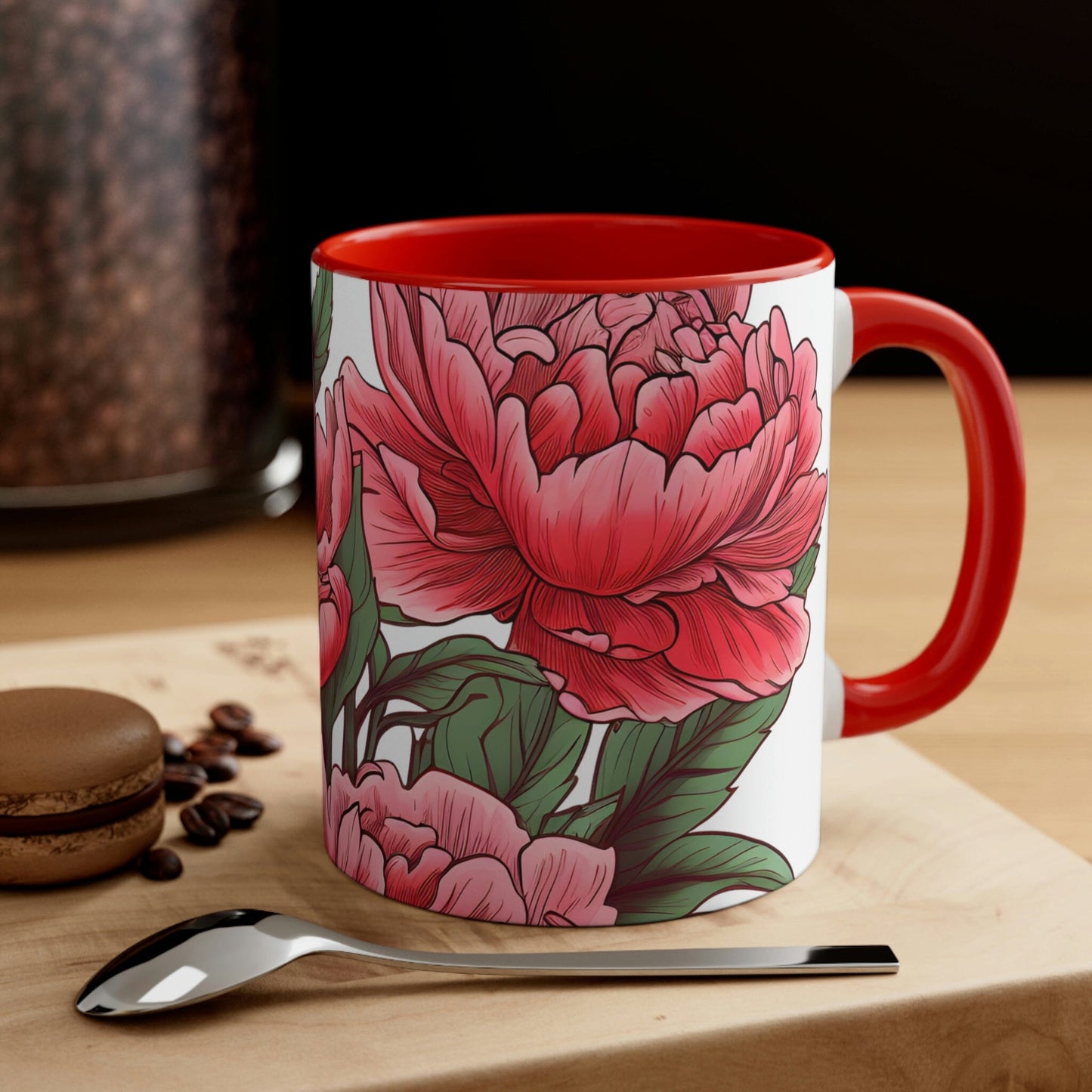 Japanese Style Peony 11oz Mug Mug Printify Red 11oz 