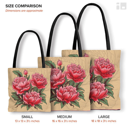 Japanese Style Pink Peonies Design Tote Bag Bags Printify 