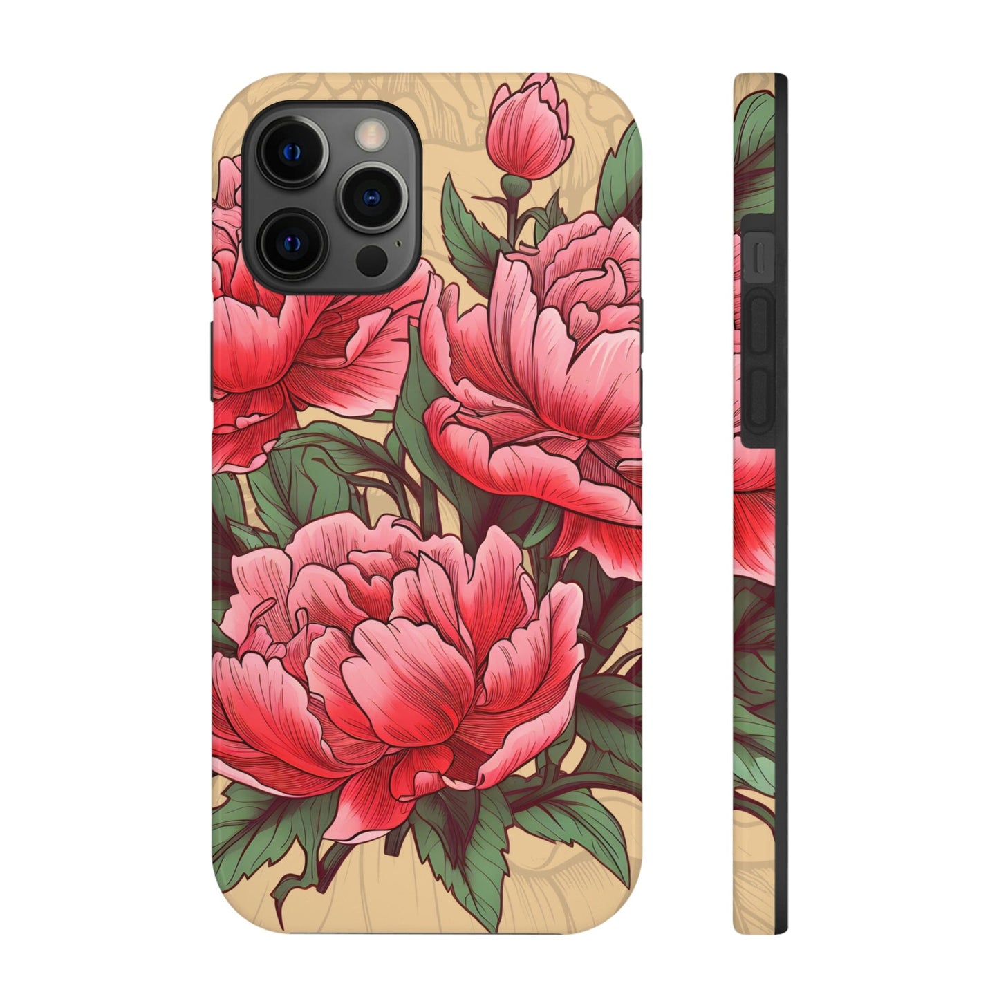 Japanese Style Pink Peony Tough Case for iPhone Phone Case InkedOut iPhone 12 Pro Max 