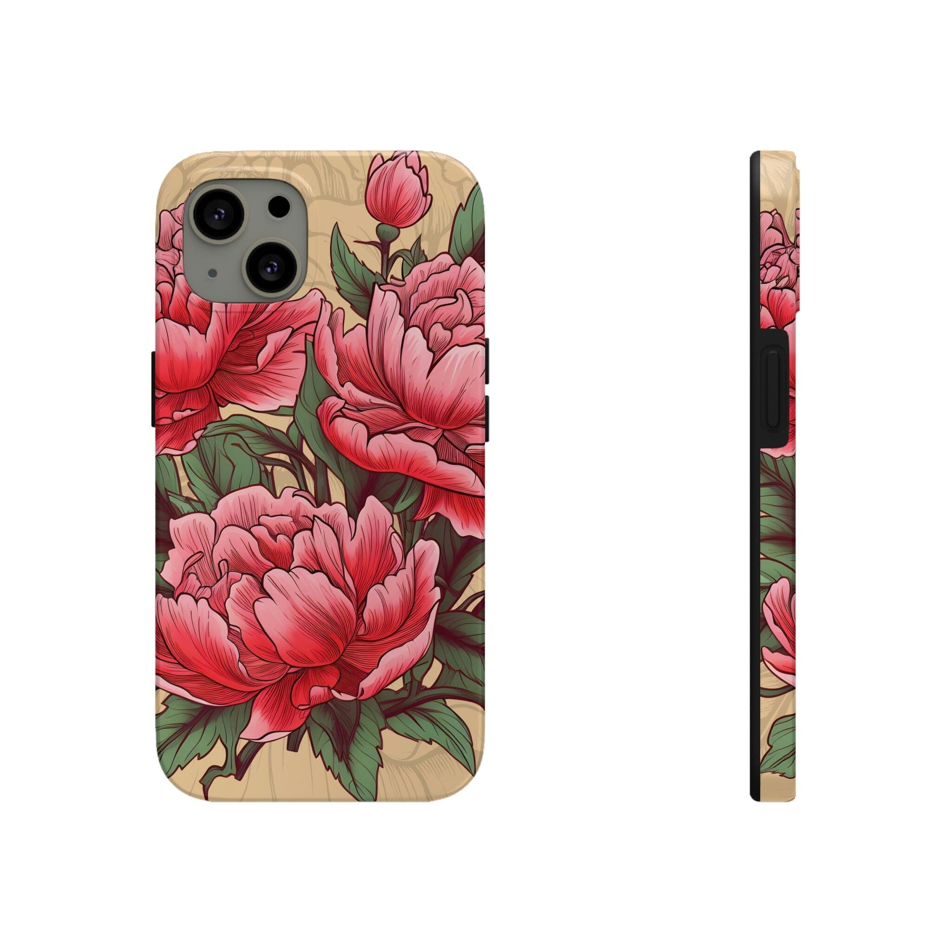 Japanese Style Pink Peony Tough Case for iPhone Phone Case InkedOut iPhone 13 