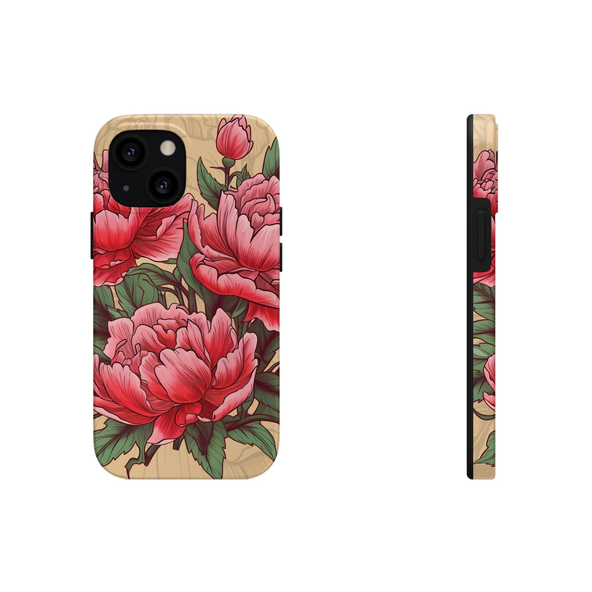 Japanese Style Pink Peony Tough Case for iPhone Phone Case InkedOut iPhone 13 Mini 