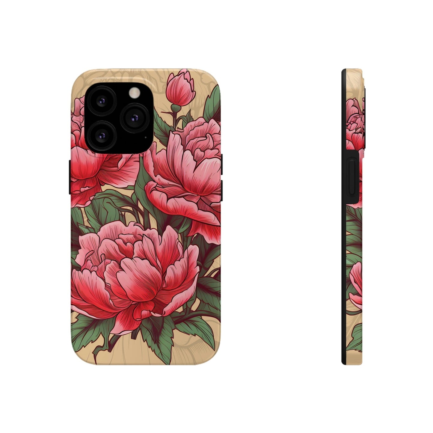 Japanese Style Pink Peony Tough Case for iPhone Phone Case InkedOut iPhone 13 Pro 