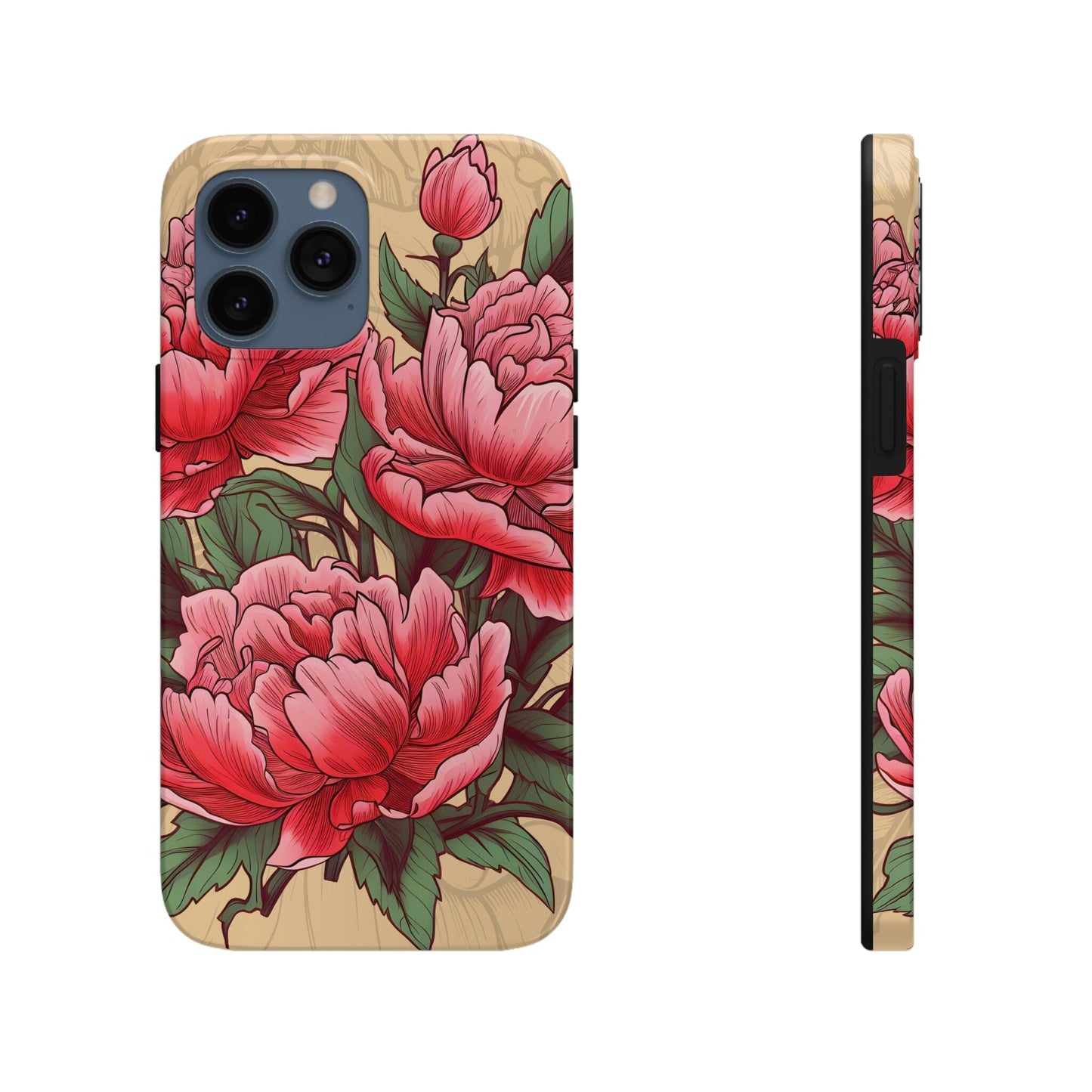 Japanese Style Pink Peony Tough Case for iPhone Phone Case InkedOut iPhone 13 Pro Max 