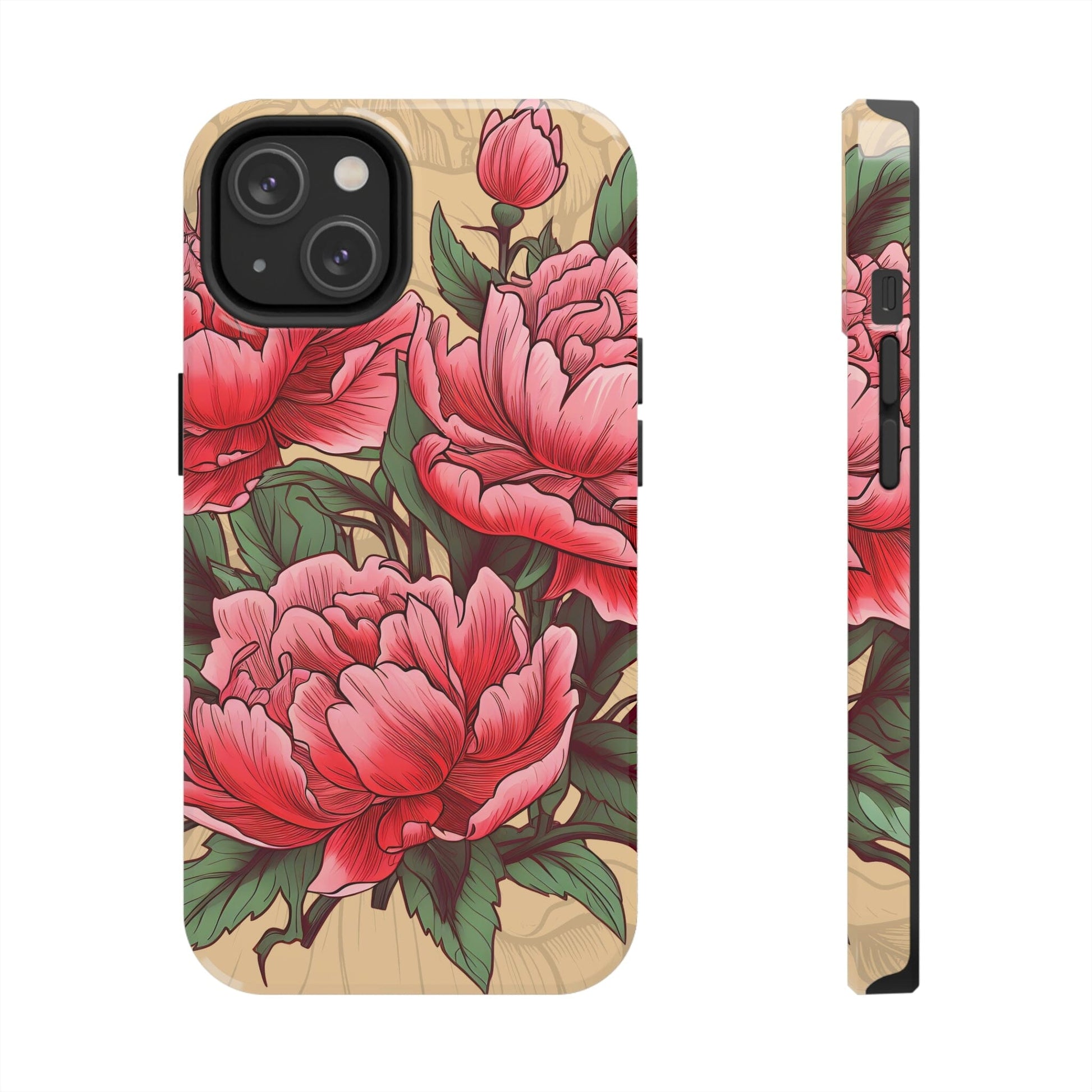 Japanese Style Pink Peony Tough Case for iPhone Phone Case InkedOut iPhone 14 