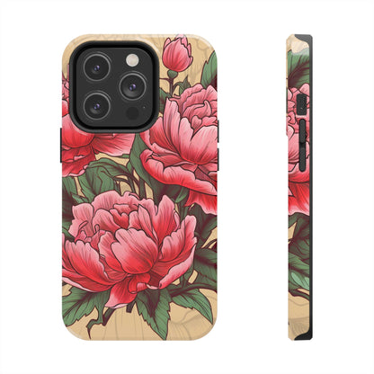 Japanese Style Pink Peony Tough Case for iPhone Phone Case InkedOut iPhone 14 Pro 