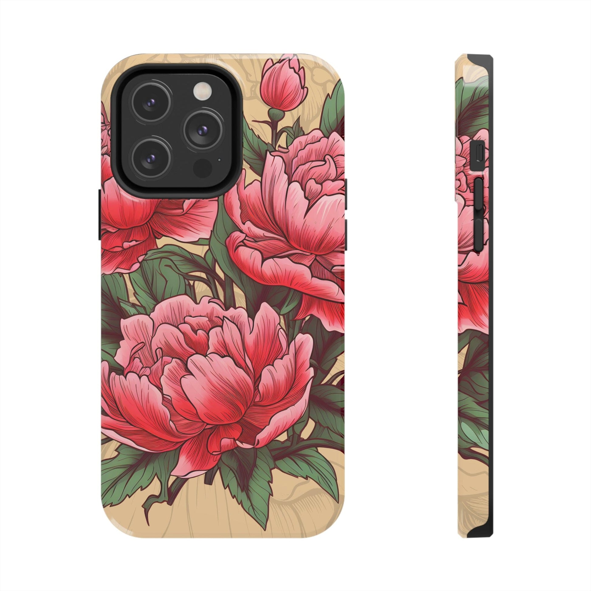 Japanese Style Pink Peony Tough Case for iPhone Phone Case InkedOut iPhone 14 Pro Max 