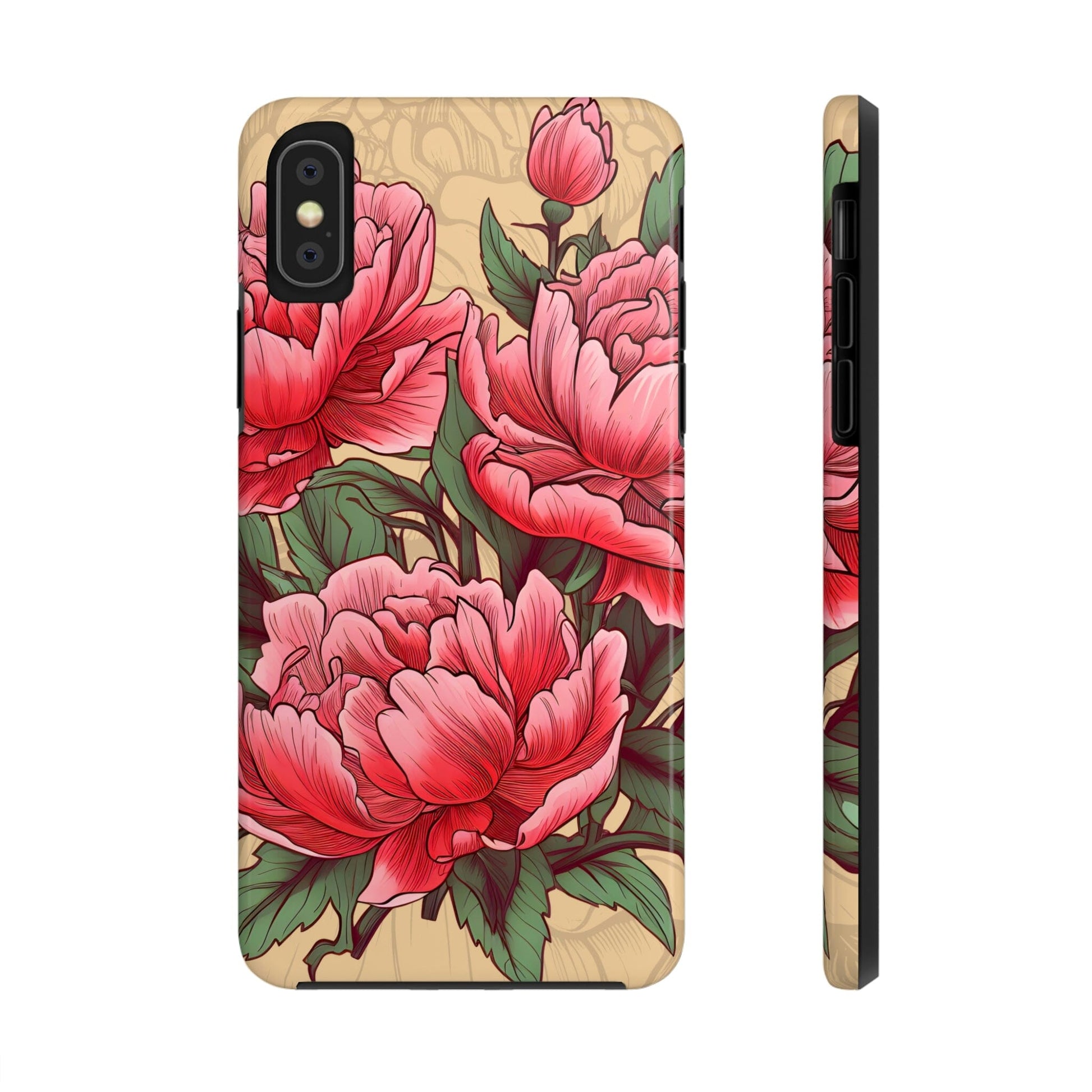 Japanese Style Pink Peony Tough Case for iPhone Phone Case InkedOut iPhone XS 