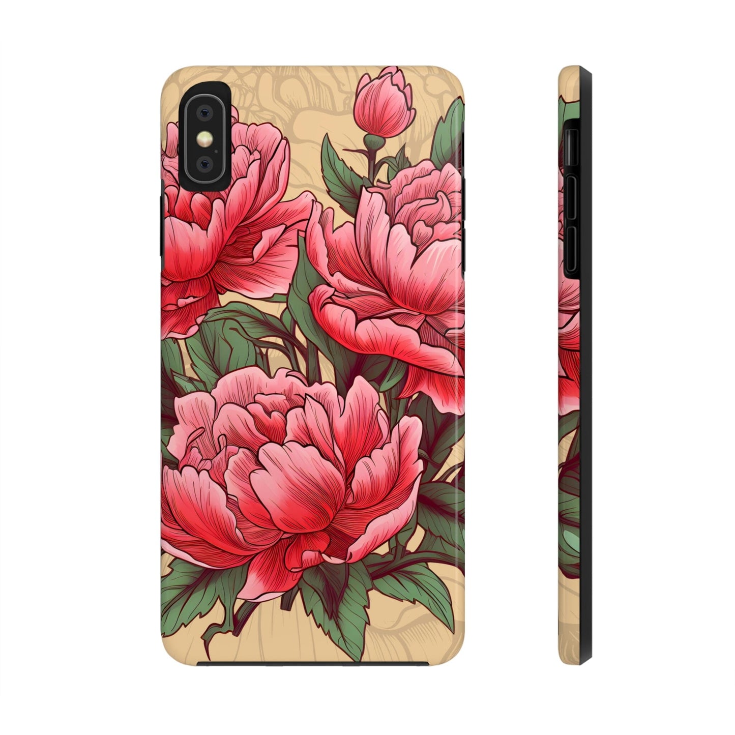 Japanese Style Pink Peony Tough Case for iPhone Phone Case InkedOut iPhone XS MAX 