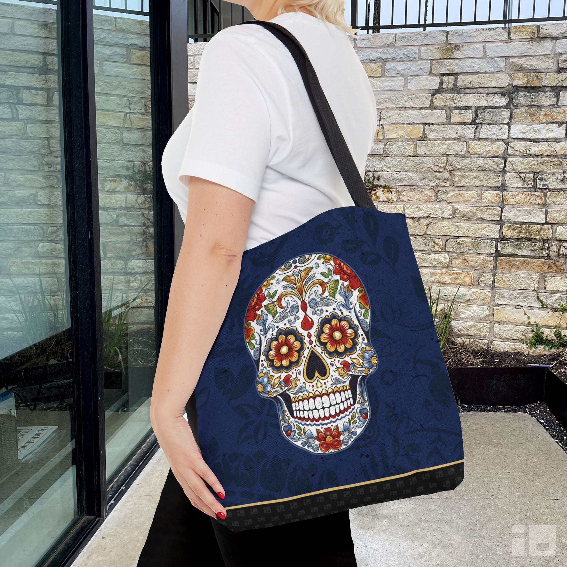 Mexican Sugar Skull Tote Bag - Vibrant, Colorful Day of the Dead Artistic Bag Bags Printify Small 