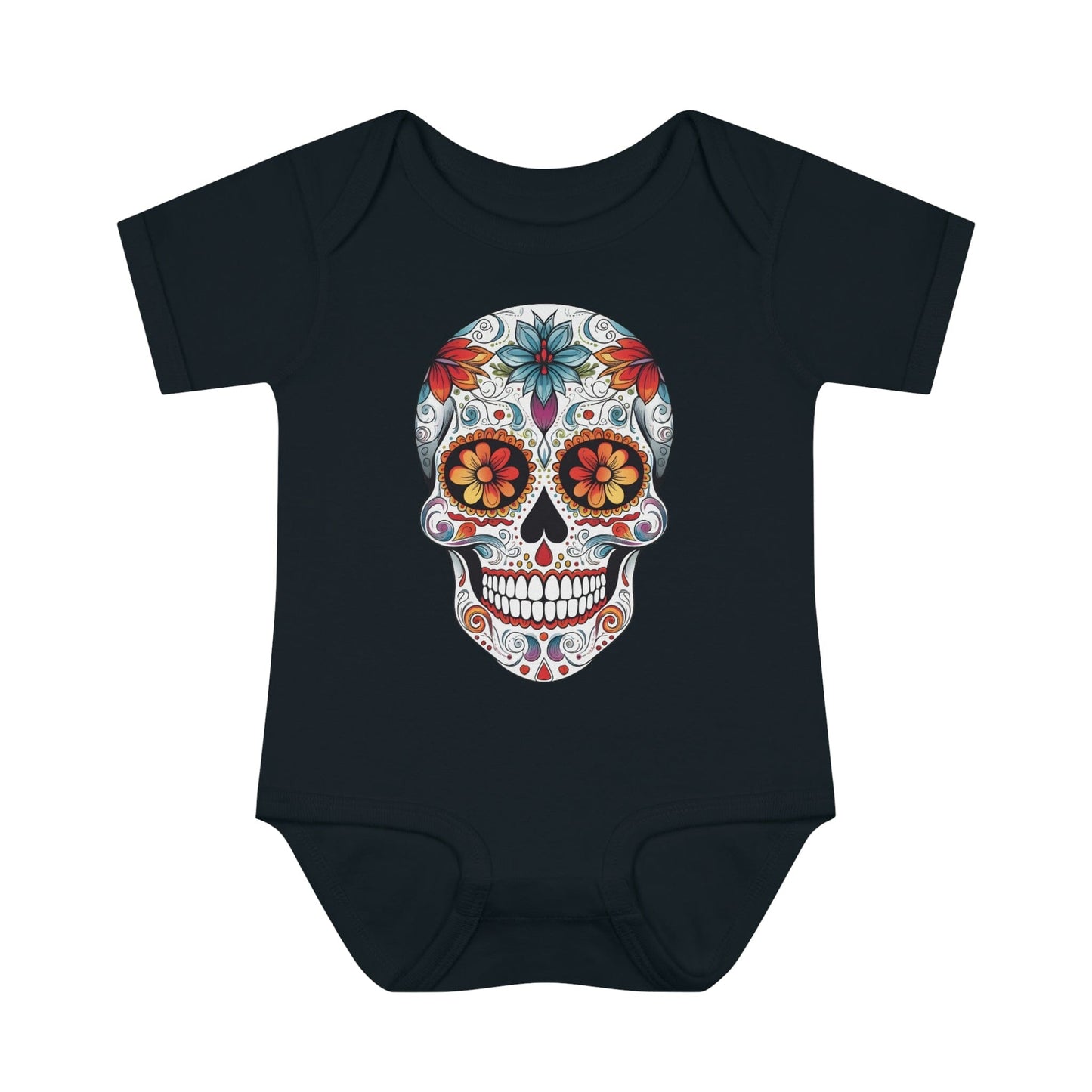 Sugar Skull Baby Onesie™ - Mexican Calavera Kids clothes Printify 6M Black 