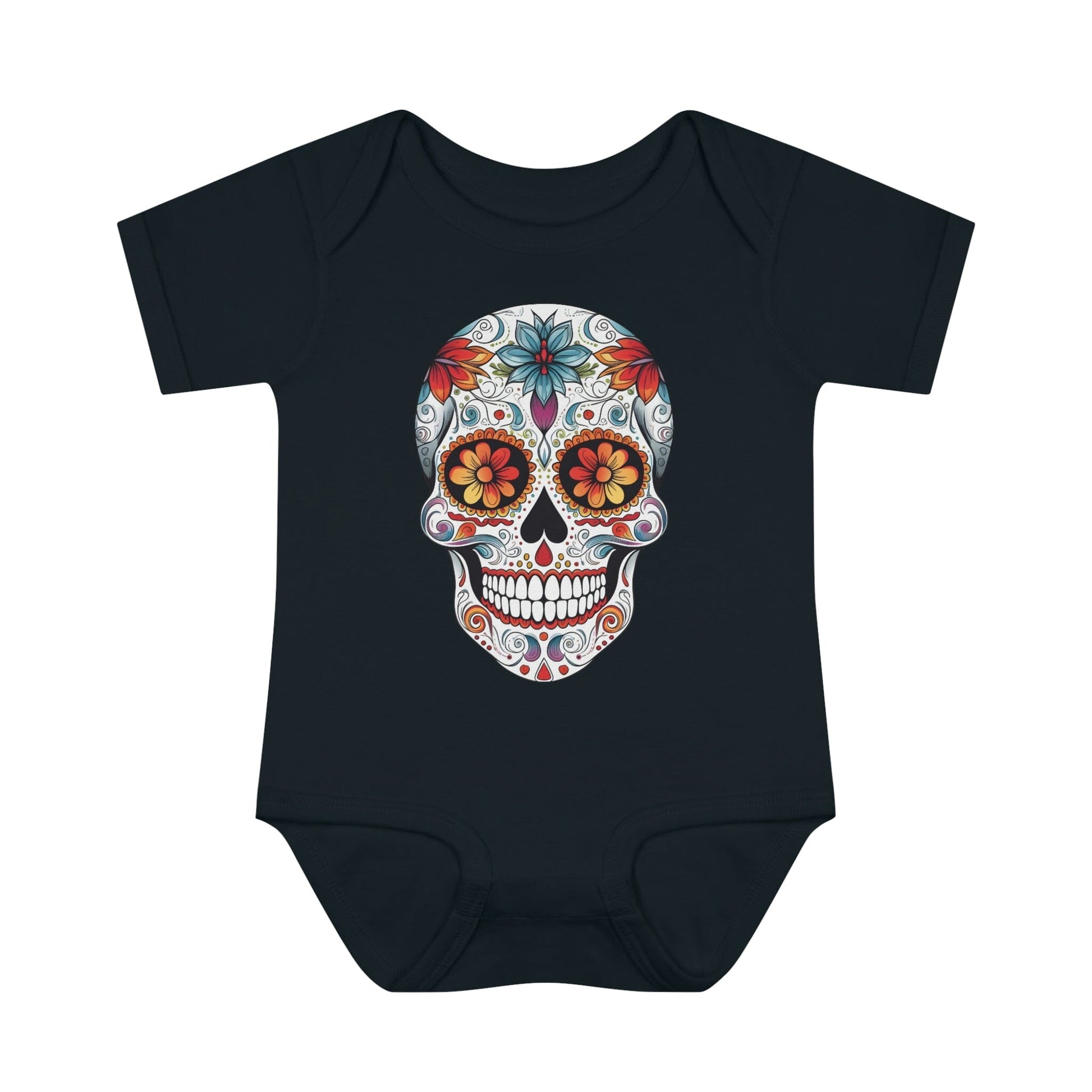 Sugar Skull Baby Onesie™ - Mexican Calavera Kids clothes Printify 6M Black 