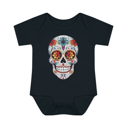 Sugar Skull Baby Onesie™ - Mexican Calavera Kids clothes Printify 6M Black 