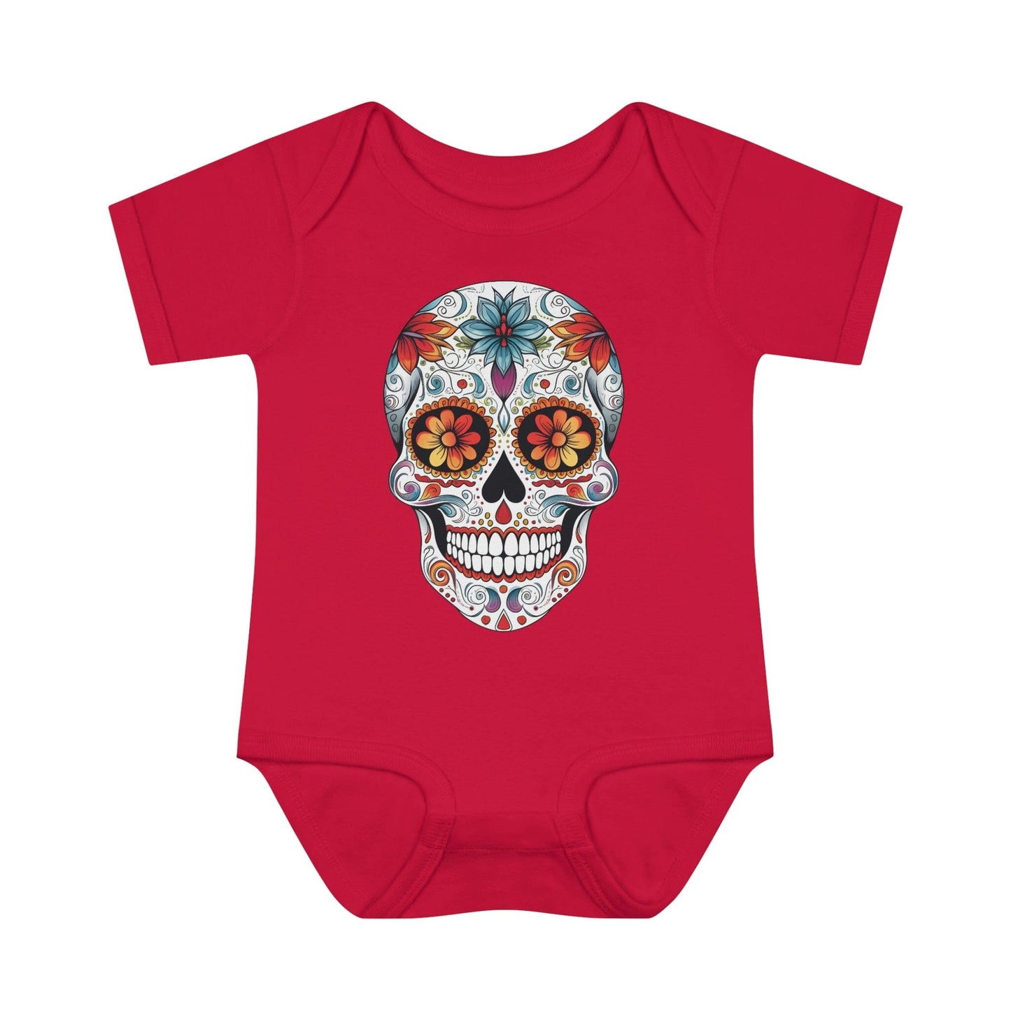 Sugar Skull Baby Onesie™ - Mexican Calavera Kids clothes Printify 6M Red 