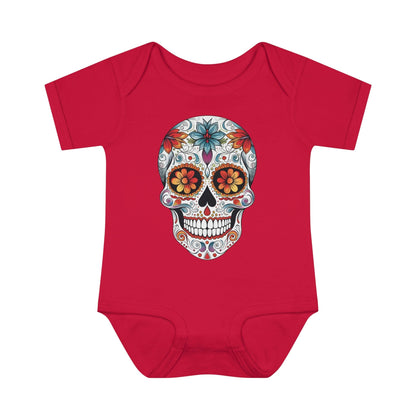 Sugar Skull Baby Onesie™ - Mexican Calavera Kids clothes Printify 6M Red 