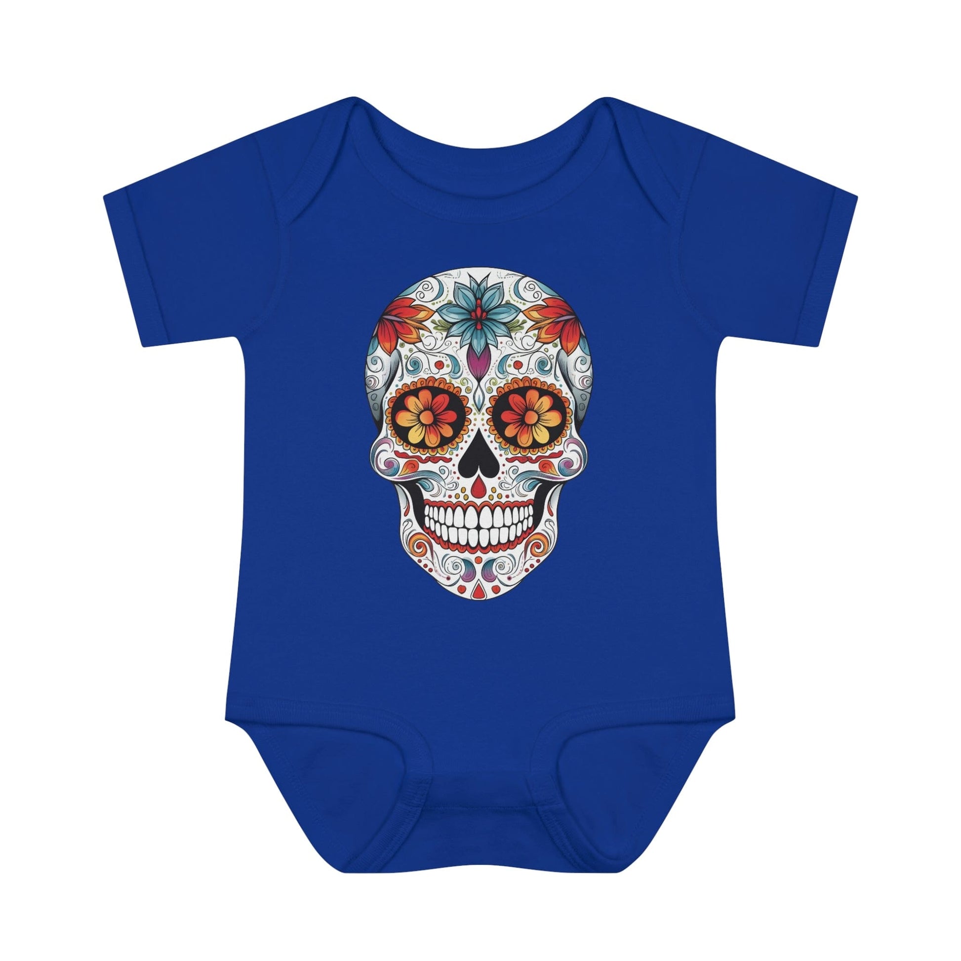 Sugar Skull Baby Onesie™ - Mexican Calavera Kids clothes Printify 6M Royal 