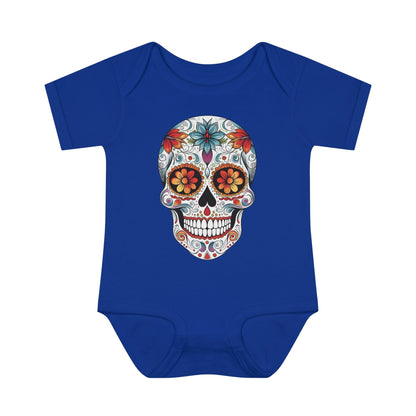 Sugar Skull Baby Onesie™ - Mexican Calavera Kids clothes Printify 6M Royal 