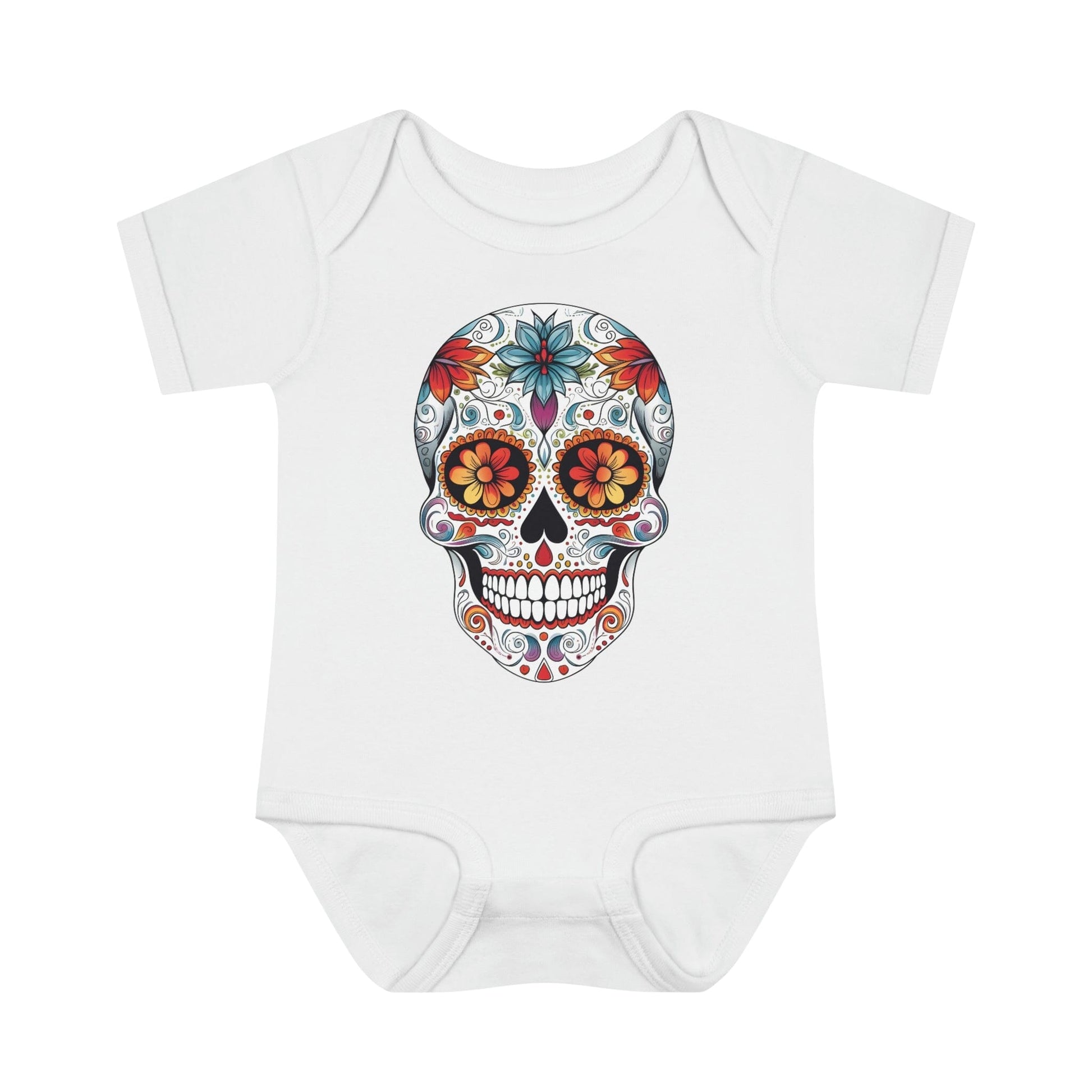 Sugar Skull Baby Onesie™ - Mexican Calavera Kids clothes Printify 6M White 