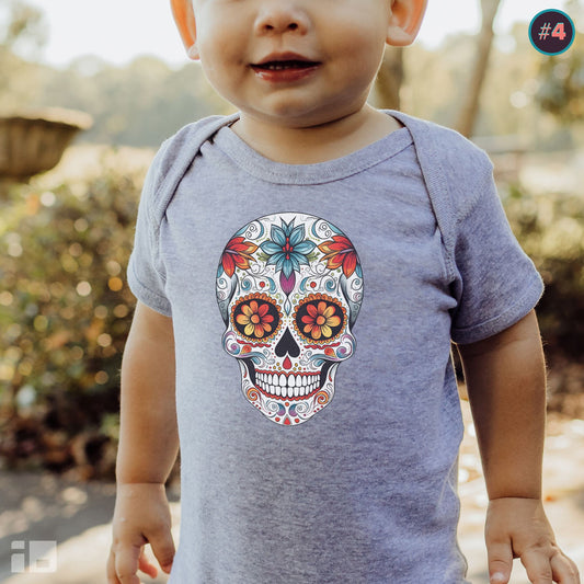 Sugar Skull Baby Onesie™ - Mexican Calavera Kids clothes Printify NB (0-3M) Heather 