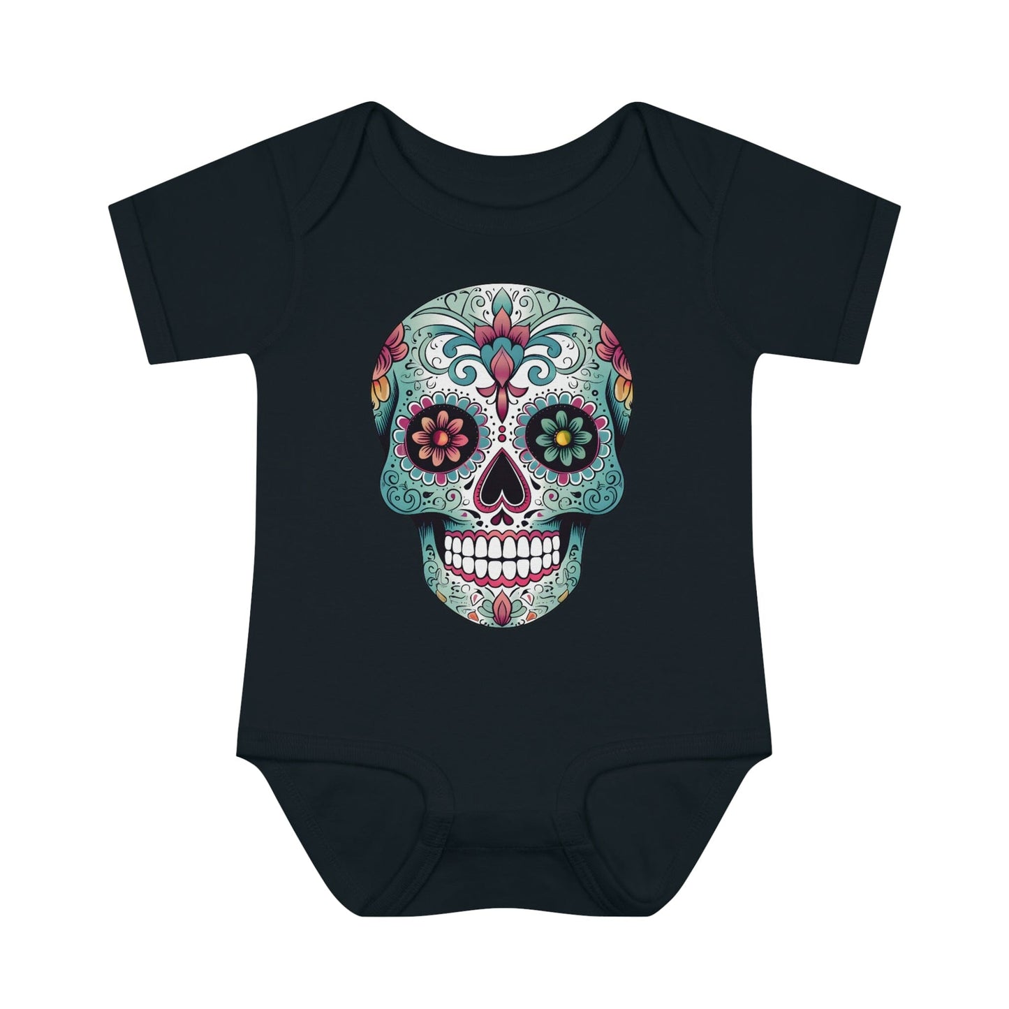 Sugar Skull Baby Onesie™- Unique Tattoo Inspired Baby Apparel Kids clothes Printify 6M Black 