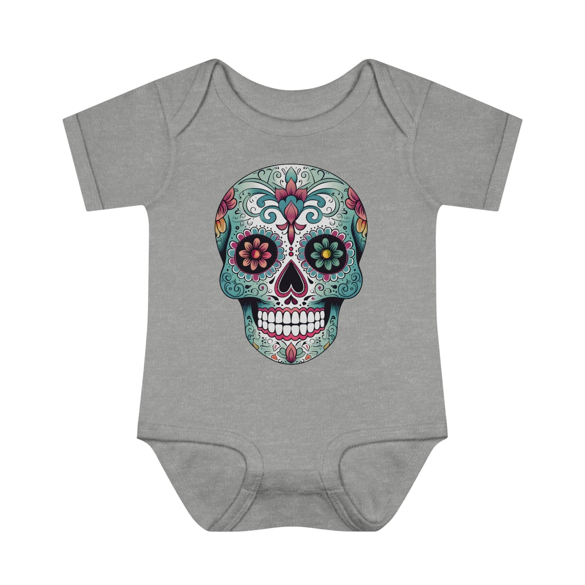 sugar skull baby onesie unique tattoo inspired baby apparel kids clothes printify 6m heather 288509