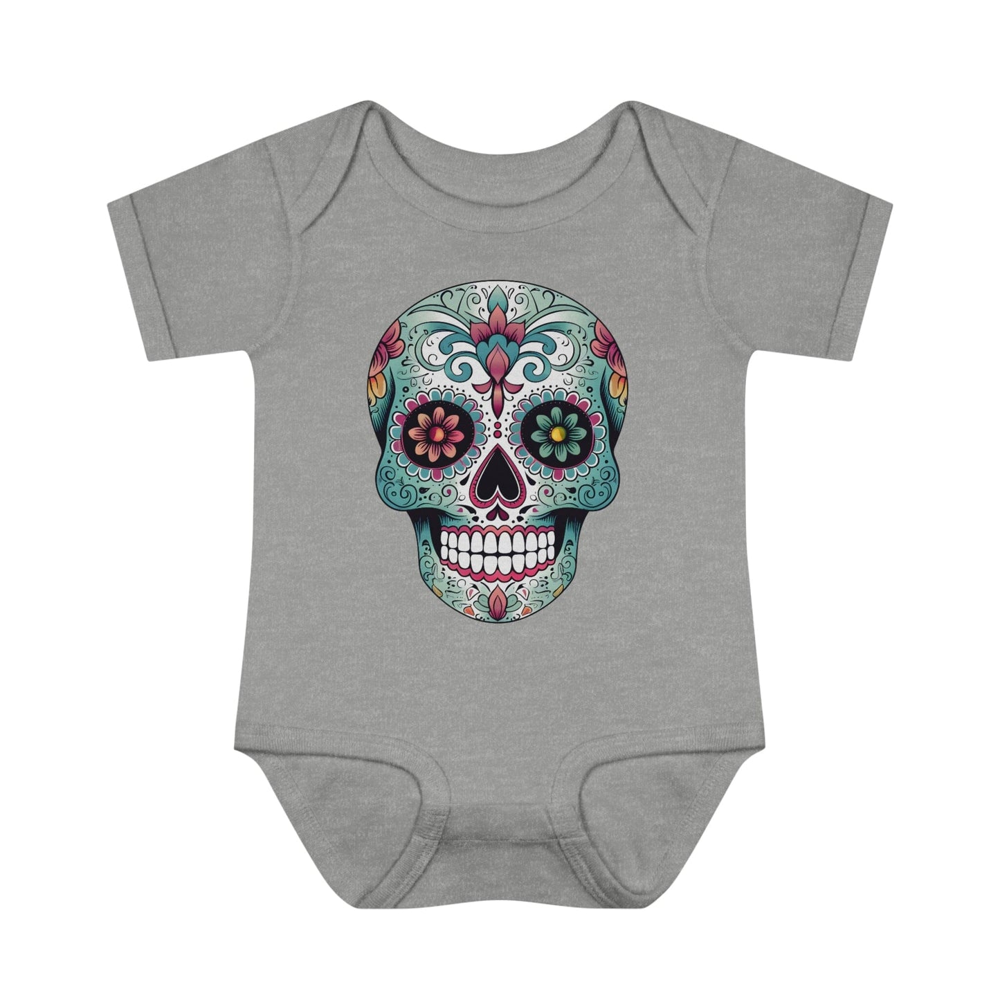 Sugar Skull Baby Onesie™- Unique Tattoo Inspired Baby Apparel Kids clothes Printify 6M Heather 